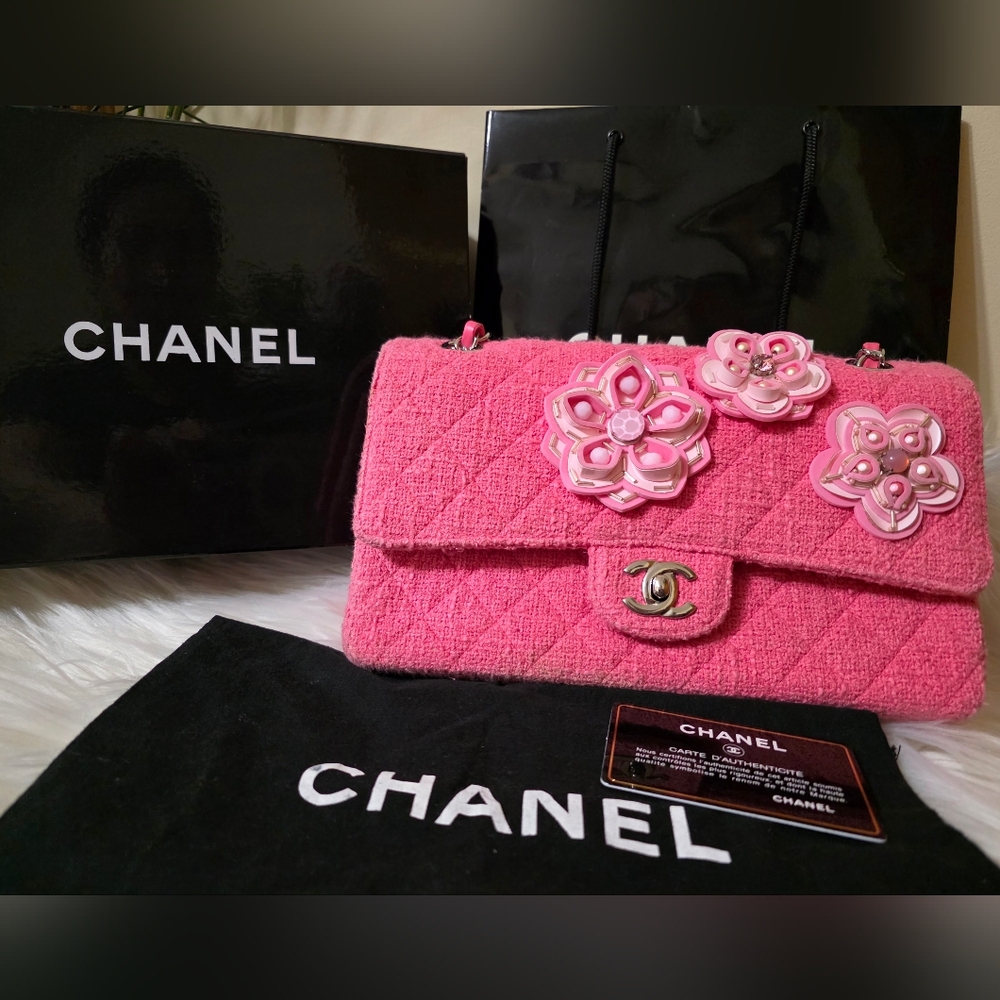 🌺 Chanel Classic Tweed Double Flap Flower Bag 🌺